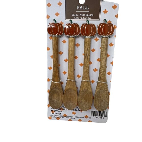 Pumpkin Wood Spoon Set Of 4 Fall Autumn Country Farmhouse Modern Holiday New - Picture 7 of 8